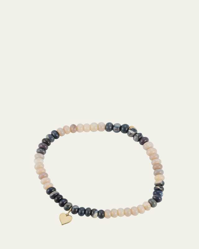 Opal and 14K Gold Tiny Pure Heart Charm Bracelet